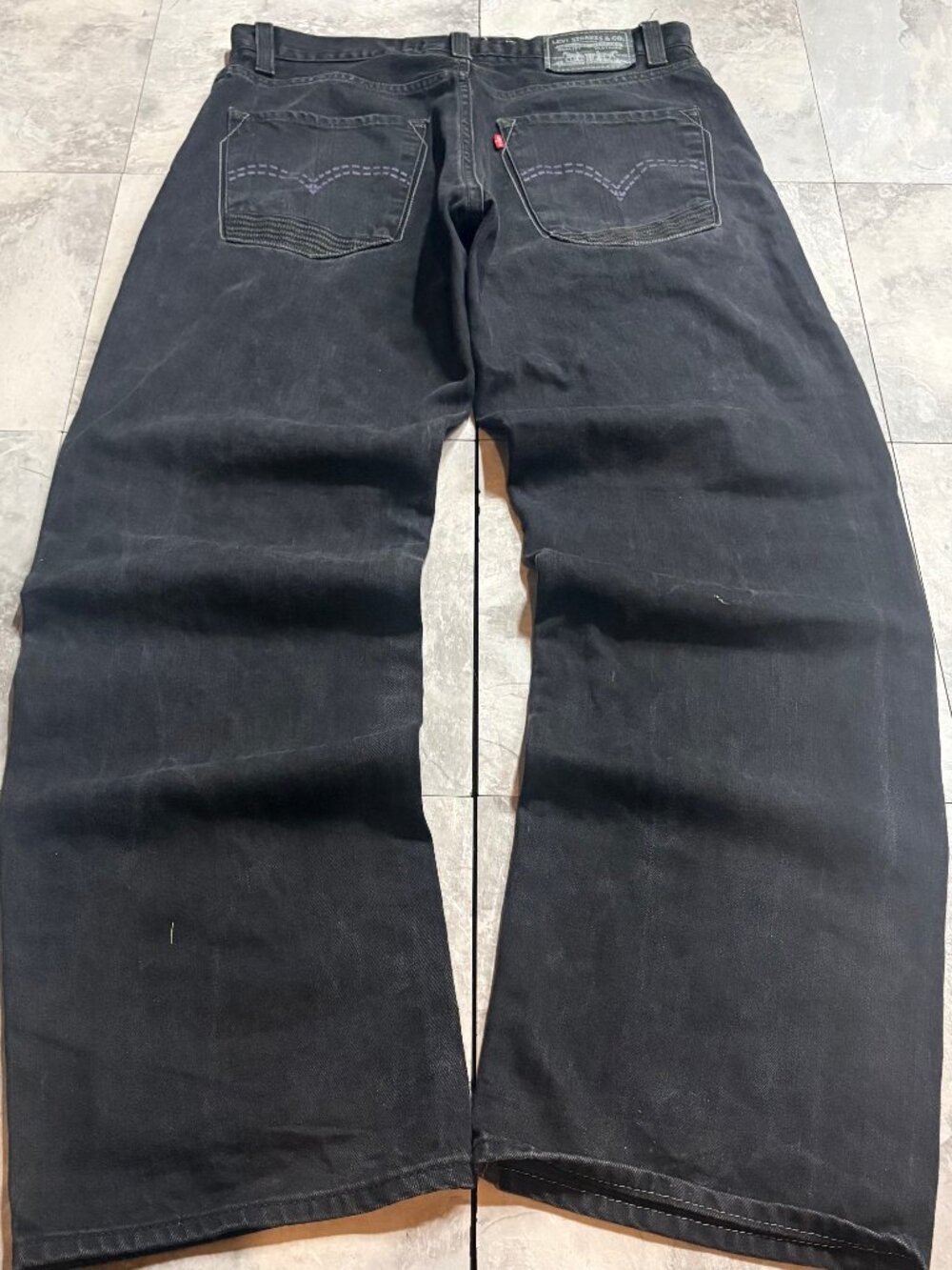 Levi's 569 Loose Straight Jeans 32x34 Black Purple Stitch Y2K